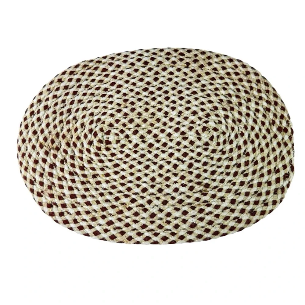 4 Braided Rug Oval Placemats Burgundy Cream Earth Tones 13
